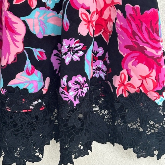 Donna Ricco New York Floral Sleeveless Fit & Flare Dress 4 Black Pink Lace Hem - Picture 5 of 6
